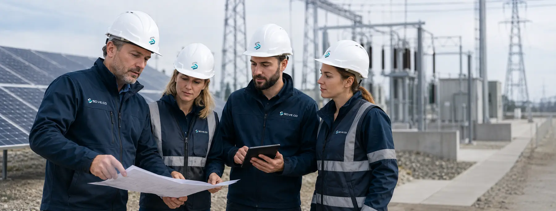 Echipă tehnică lucrând la o structură de infrastructură